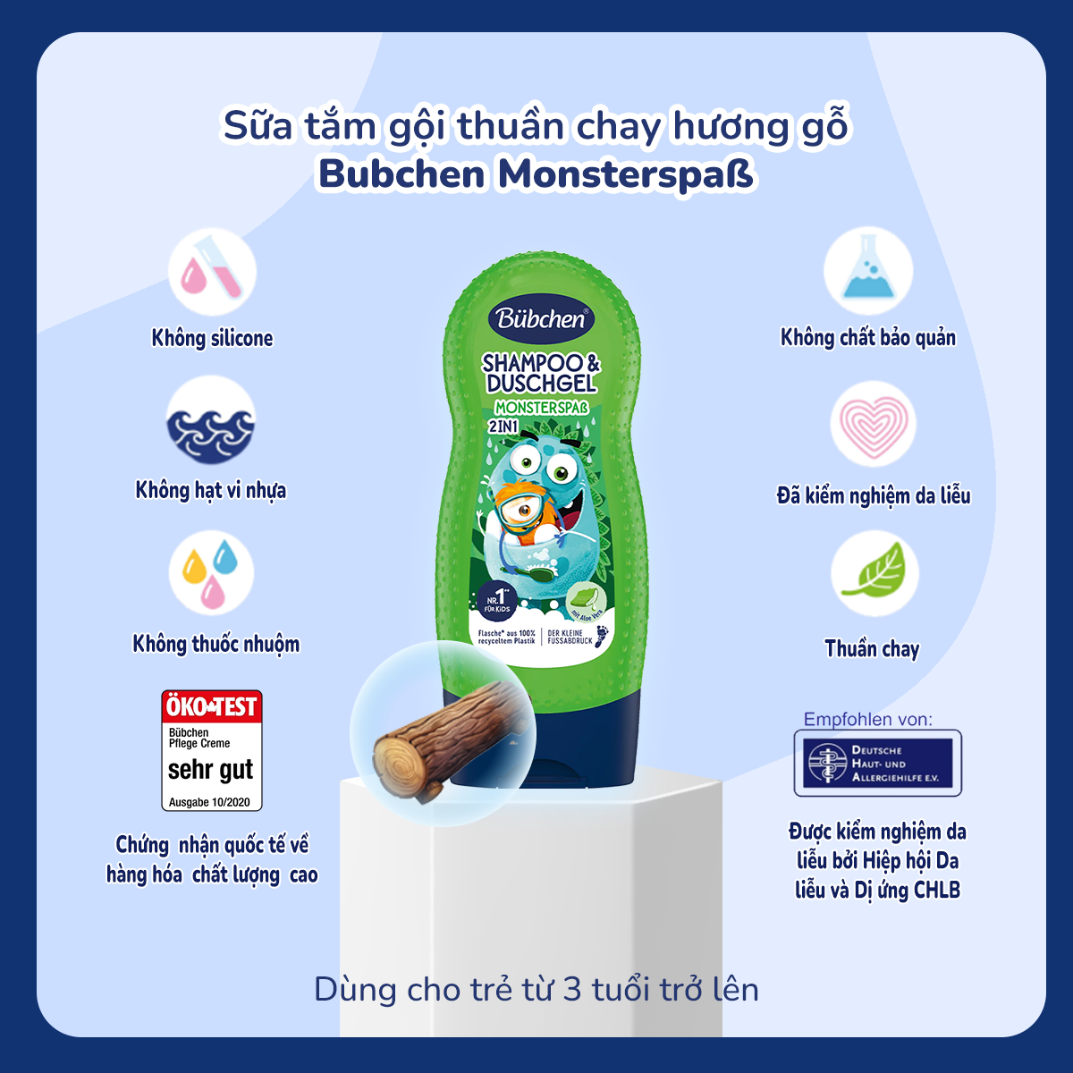 Sữa tắm gội thuần chay hương gỗ Bubchen Monsterspaß